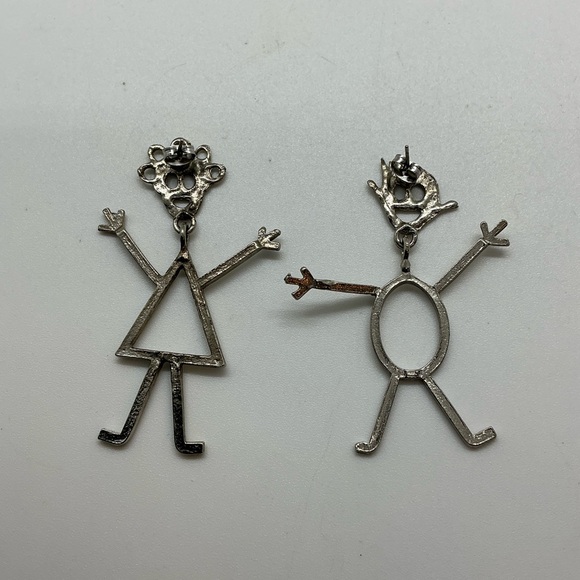 Stick people pierced earrings silver colored Boy Girl Man Woman - Picture 4 of 7
